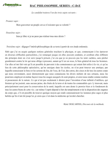 Sujet de Philosophie BAC C D E 2012