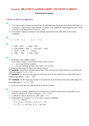 C11  Réactions acido basiques  Solutions tampons