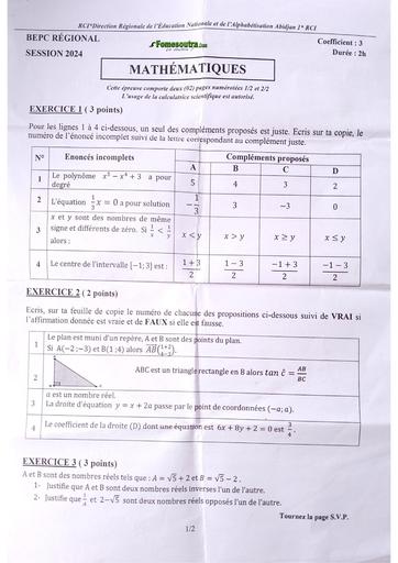 Bepc blanc 2024 maths Dren Abidjan 1 by Tehua