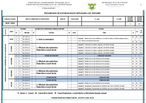 MATHS Appliquées 2 BT TERTIAIRE
