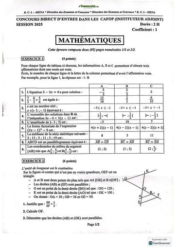 Sujet Cafop session 2025 Maths BY TEHUA