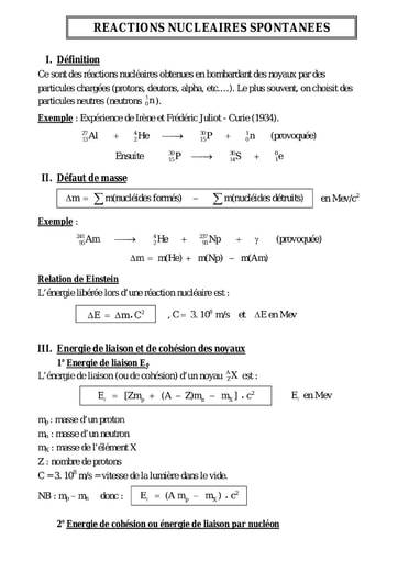 Réactions nucléaires spontanées 2 - Cours Physique