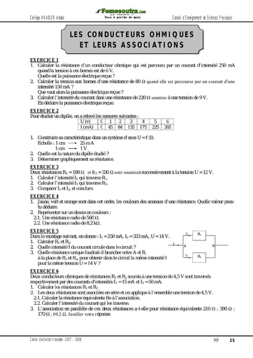 Les conducteurs ohmiques et leurs associations -  Activité 3ème