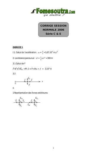 Corrigé de Physique-Chimie BAC C et E 2006