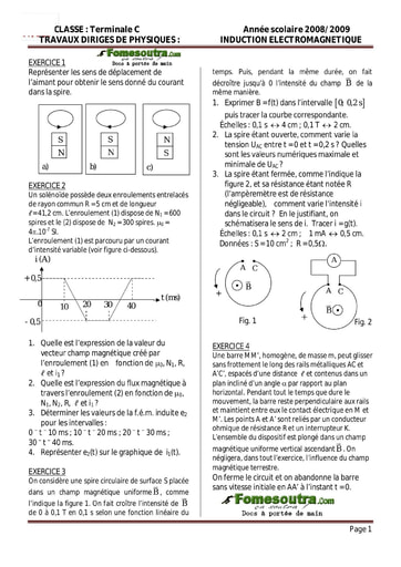 Sujet (3) Induction électromagnétique - Physique Terminale C