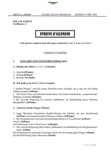 BAC BLANC MARS 2026 DRENA ABIDJAN 4 SUJET ALLEMAND (BAREME) by TEHUA