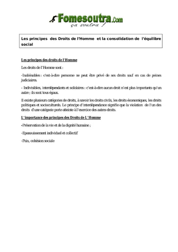 Les principes des Droits de l’Homme et la consolidation de l’équilibre social