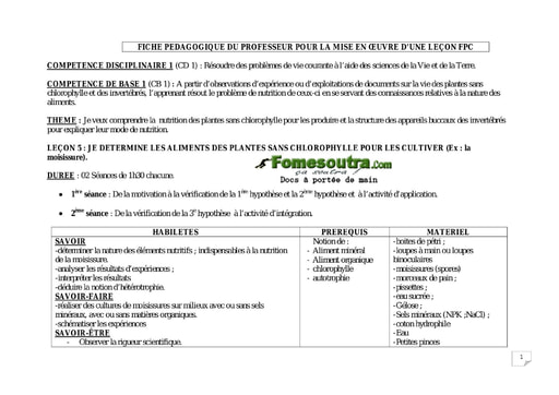 Aliments des plantes sans chlorophylle - SVT 5ème