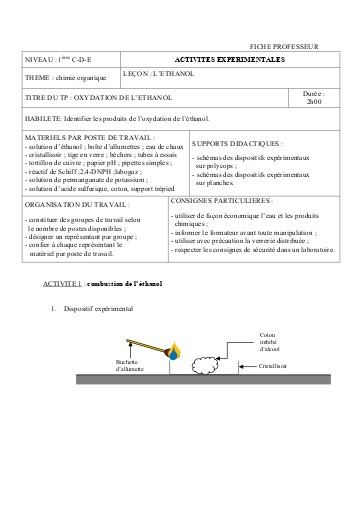1 OXYDATION DE L'ETHANOL