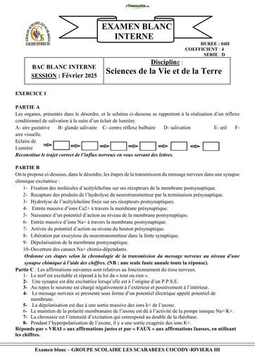 BAC BLANC REGIONAL INTERNE MARS 2025 DREN ABIDJAN RIVIERA III COLLEGE LES SCARABEES SVT SERIE D SUJET BY TEHUA