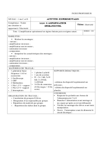 6 Quelques fonctions de l amplificateur operationnel