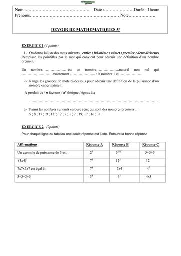 DEVOIR DE NIVEAU MATHS 5ième TRIMESTRE 1 BY TEHUA