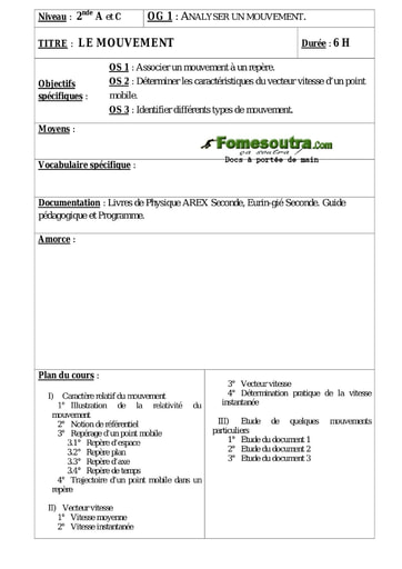 Le Mouvement - Cours de physique 2nd C et A