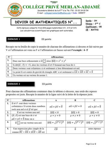 DEVOIR DE NIVEAU MATHS niveau 2nde C MERLAN 12 NOVEMBRE 2025 by TEHUA