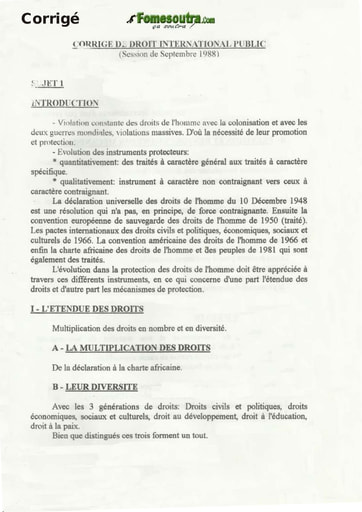 Corrigé de l'épreuve de Droit International Public - Septembre 1988