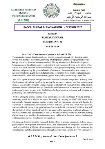 BAC BLANC 2025 D ANGLAIS BURKINA FASO BY TEHUA