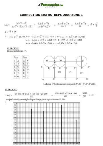 Corrigé de mathématique BEPC 2009 Zone 1