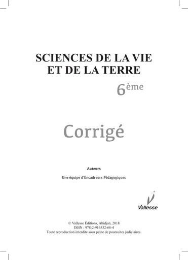 Corrigé Habileté SVT 6ième Édition Vallesse
