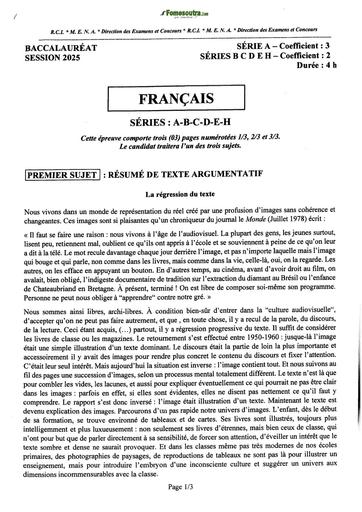 BAC 2025 Côte d'Ivoire SUJET+ BAREME Français COMMENTAIRE COMPOSE SERIE ABCDH by TEHUA