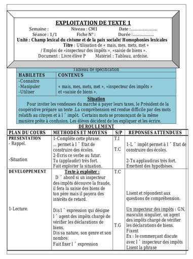 EXPLOITATION DE Text CM1