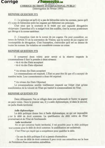 Corrigé de l'épreuve de Droit International Public - Fevrier 1990