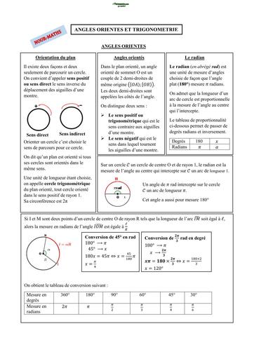 RESUME ANGLES ORIENTÉS & TRIGONOMÉTRIE BY TEHUA