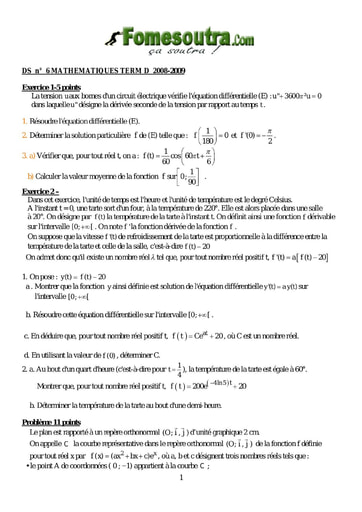 Devoir 13 de maths niveau Terminale D