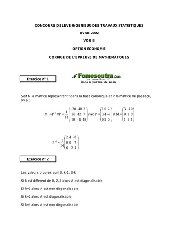 Corrigé Maths ITS B option Economie 2002 (ENSEA)