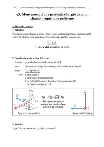 Cours Mouvement d'une Particule Chargée dans un champ magnétique