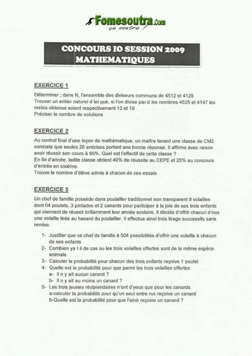 Sujet de Maths CAFOP 2009