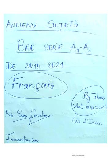 Ancien sujet 2014 2015 Français bac A Ci by Tehua