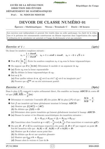 DEVOIR DE MATHS Tle C Lycée de la Revo   CONGO BY TEHUA
