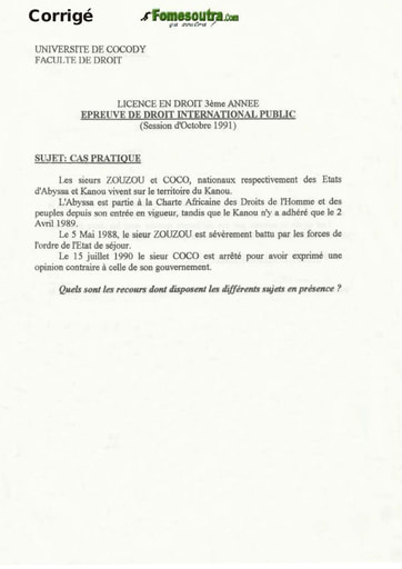 Epreuve de Droit International Public - Octobre 1991