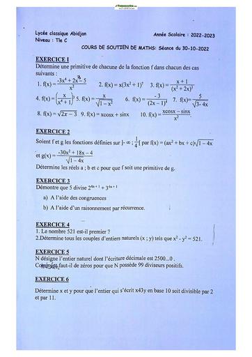 Sujets de Mathématique série C Lycée Classique d'Abidjan 22-23