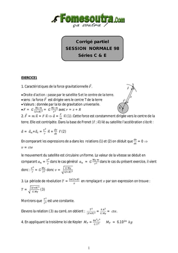 Corrigé de Physique-Chimie BAC C et E 1998