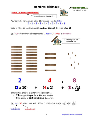 Nombres décimaux - Cours de maths niveau 6eme