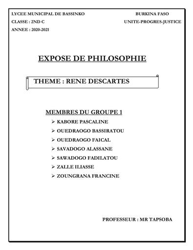 EXPOSE DE PHILOSOPHIE RENE DESCARTES by Tehua