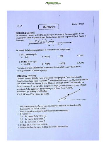 Sujet de Physique-Chimie Première C Lycée Classique Abidjan 2022-2023