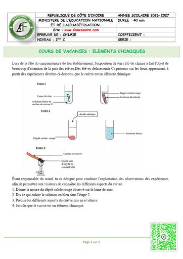 FICHE 2 2nde A&C PC ELEMENTS CHIMIQUES BY TEHUA