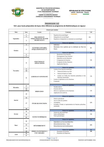 PROGRESSION MATHS  1G2  2026 BY TEHUA