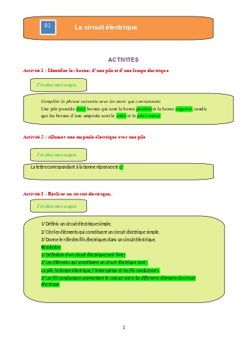 Leçon 1   Le circuit électrique, exo