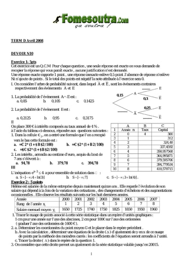 Devoir 10 de maths niveau Terminale D