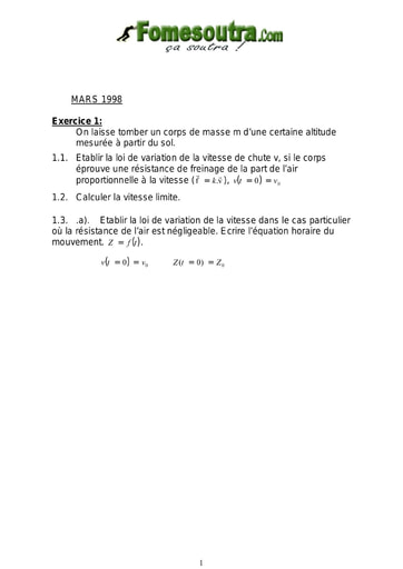 Sujet de Physique chimie ASECNA mars 1998 I et II