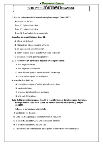 TD de synthèse de chimie organique - Tronc Commun - Université Nangui Abrogoua