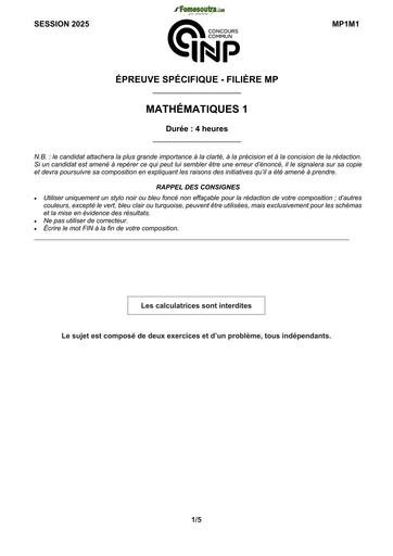 SUJET CONCOURS CNP 2025 Maths 1 BY TEHUA