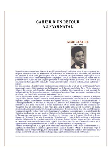 ROMAN aime cesaire cahier d'un retour au pays natal By Tehua