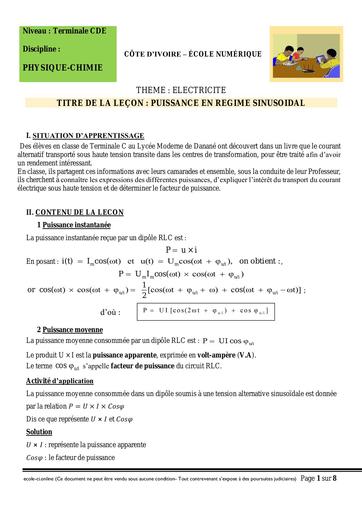 Tle D PHY L15 Puissance en courant alternatif by Tehua