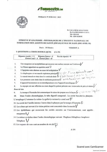 Sujet+correction anatomie phisio groupe 1 juillet 2023 by TEHUA