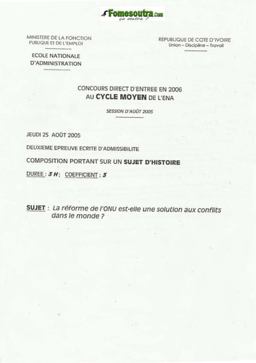 Sujet d'Histoire ENA Cycle Moyen 2006