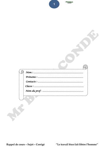 PREPA BEPC 2024 VALIDEUR PC Résumé de cours+sujets